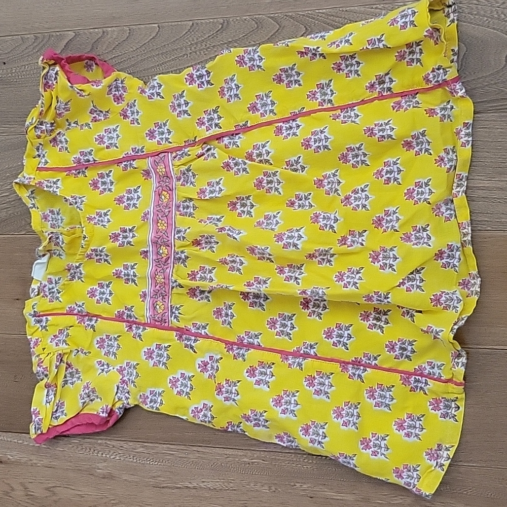 Girls Fabindia yellow‎ and pink cotton dress 6-12 month